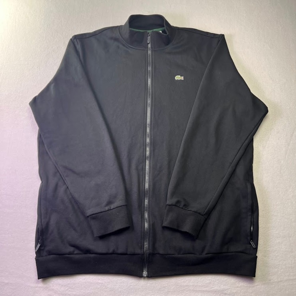 Lacoste Track Jacket Mens 2XLT‎ Black  Full Zip Mock Neck Logo Tall